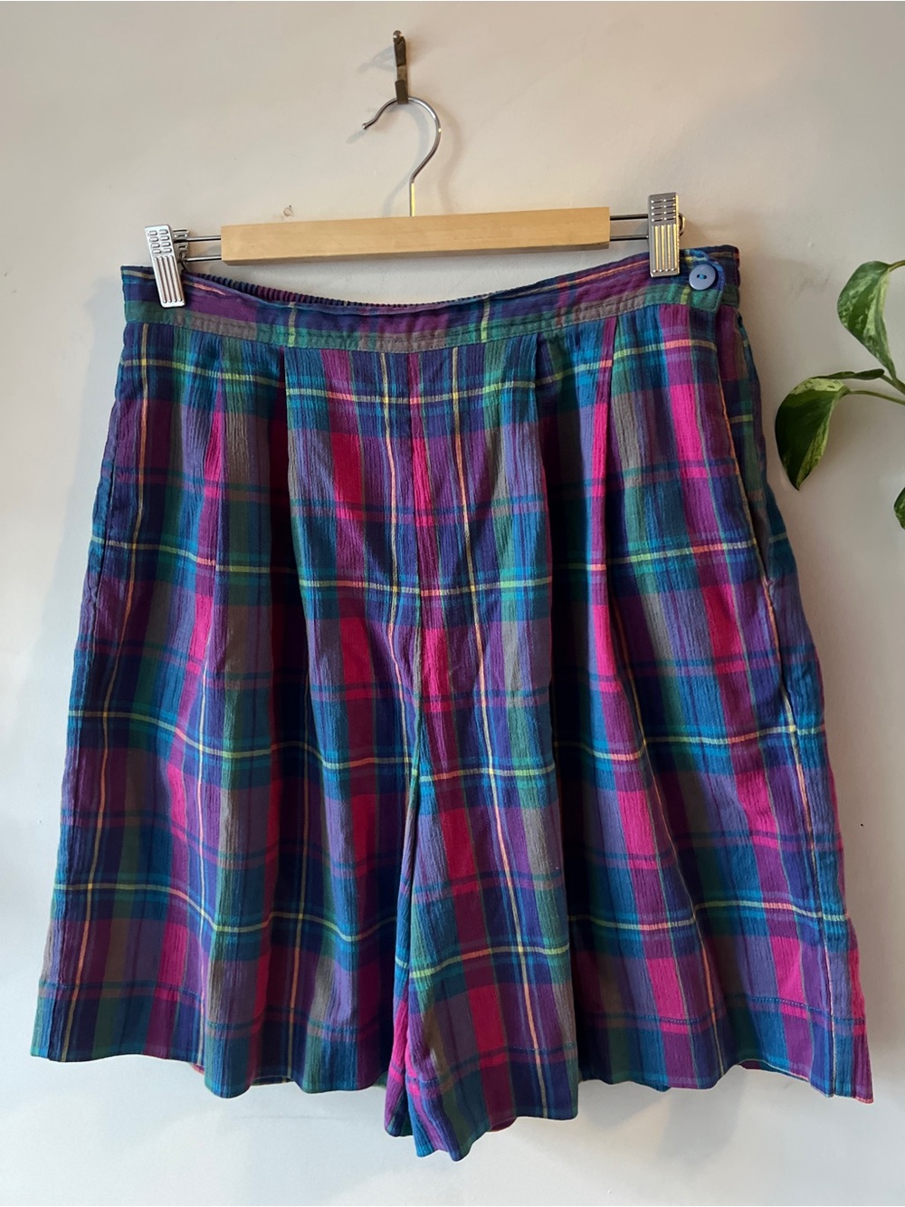 Kari Vintage Plaid High-Waist Cotton Blend in Pink & Blue